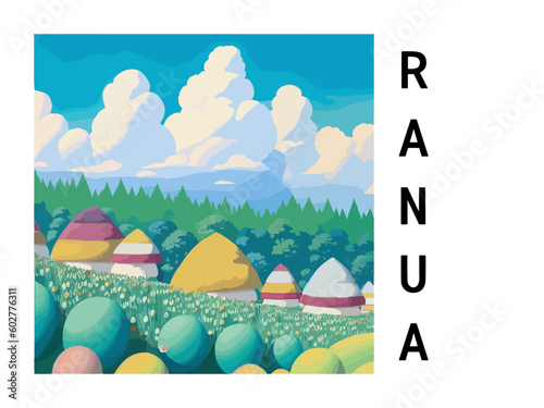 Ranua: Vintage travel poster with an Finnish landscape and the title Ranua