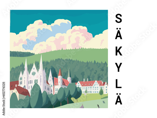 Säkylä: Vintage travel poster with an Finnish landscape and the title Säkylä