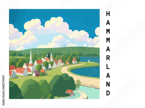 Hammarland: Vintage travel poster with an Finnish landscape and the title Hammarland