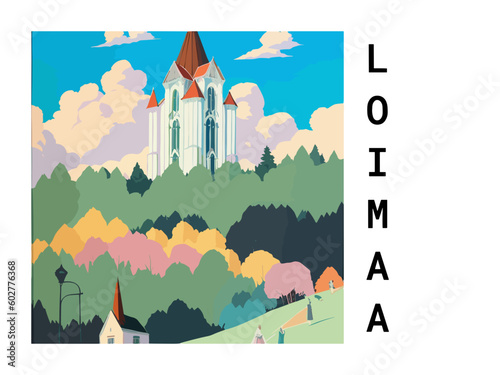 Loimaa: Vintage travel poster with an Finnish landscape and the title Loimaa