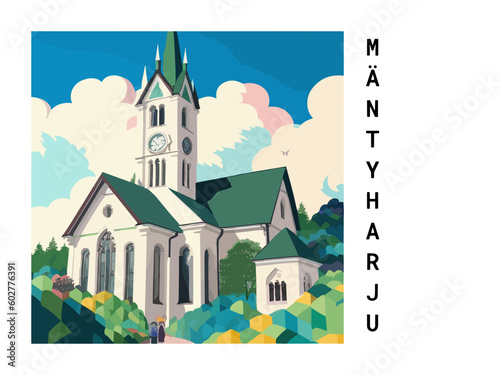 Mäntyharju: Vintage travel poster with an Finnish landscape and the title Mäntyharju
