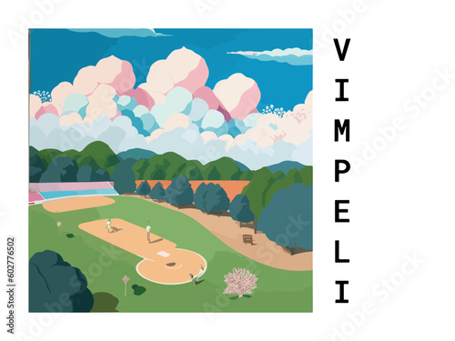 Vimpeli: Vintage travel poster with an Finnish landscape and the title Vimpeli