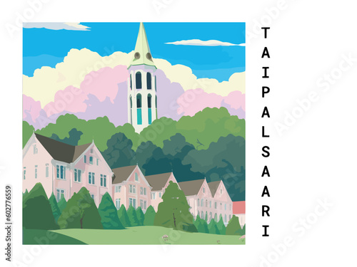 Taipalsaari: Vintage travel poster with an Finnish landscape and the title Taipalsaari