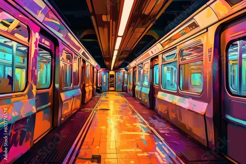 Subway beautiful abstract art style. Digital art illustration. Generative AI