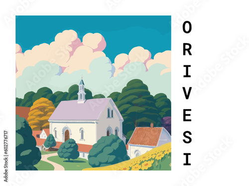 Orivesi: Vintage travel poster with an Finnish landscape and the title Orivesi