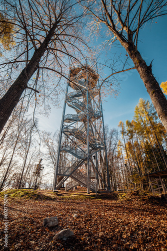 Sightseeing Tower in Brezno: Autumn Scenery of Beautiful Forest in Horehronie Region photo