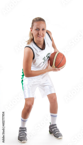 Attractive female basketball player, isolated on white background © Designpics