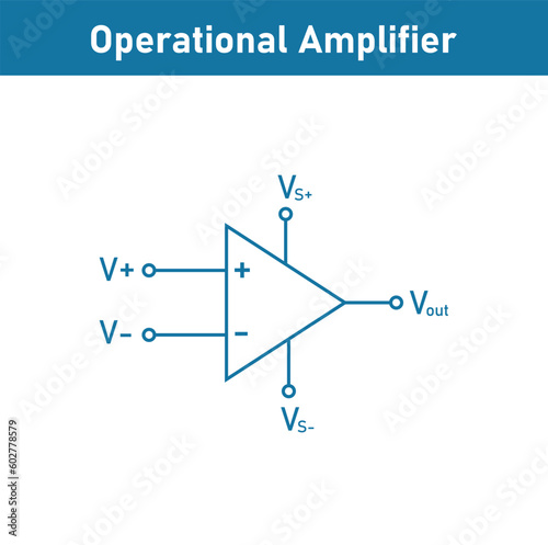 Operational amplifier symbol in physics. Op amp schematic symbol. Vector illustration isolated on white background. photo