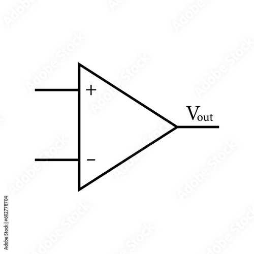 Operational amplifier symbol in physics. Op amp schematic symbol. Vector illustration.