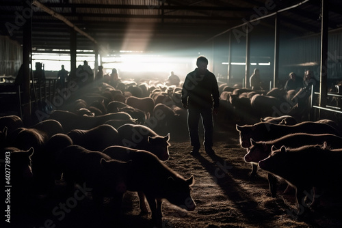pig farmer backlight on a farm AI generated image photo