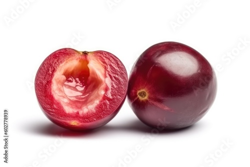 whole pomegranate next to a cut in half pomegranate Generative AI