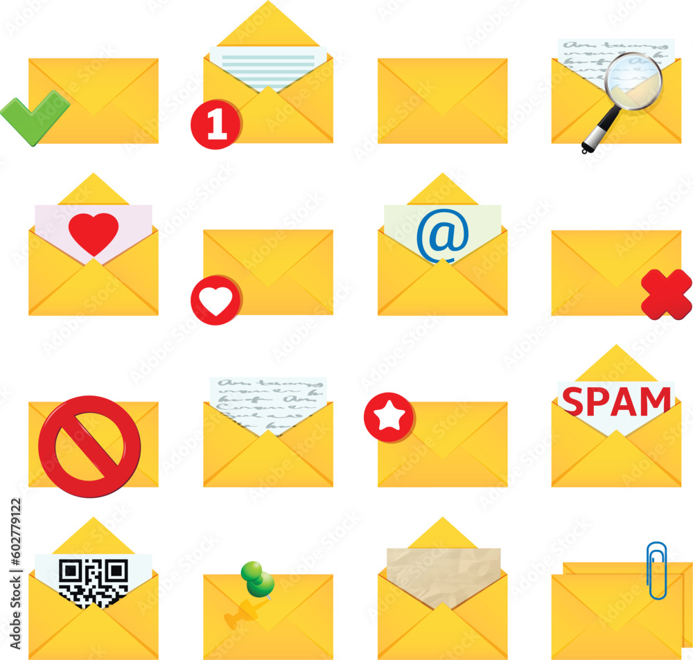 Letter envelope icon set. Set various email icons in flat style. Letter envelope icon set. Set various email icons in flat style.