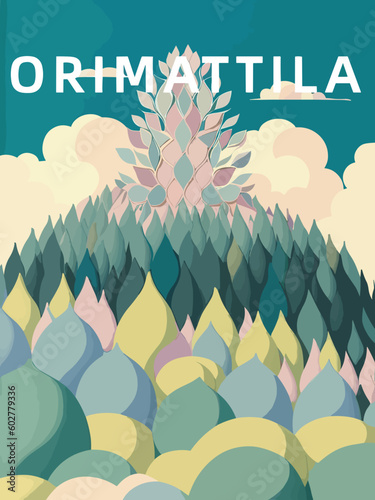 Orimattila: Retro tourism poster with an Finnish landscape and the headline Orimattila in Päijät-Häme photo