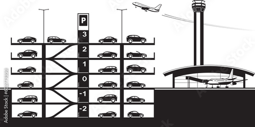 Multilevel car parking at airport – vector illustration