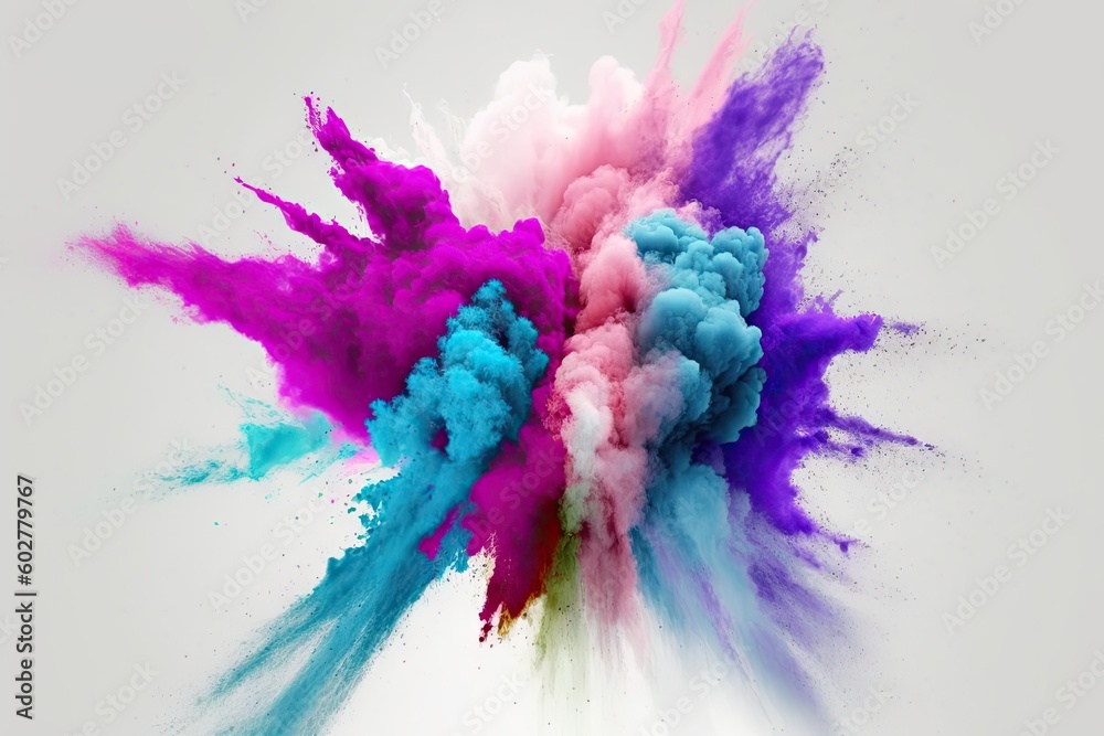 vibrant burst of colored powder on a clean white backdrop Generative AI