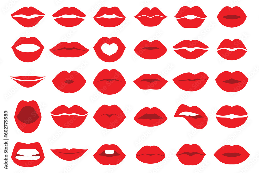 Collection of red lips vector drawing of sexy female lips in lipstick Collection of red lips vector drawing of sexy female lips in lipstick