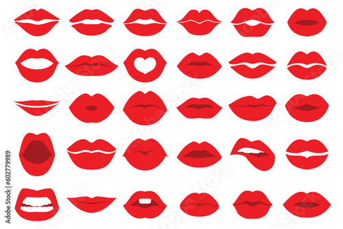 Collection of red lips vector drawing of sexy female lips in lipstick