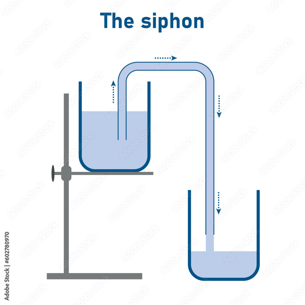 Simple liquid siphon physics principles. Siphon water from lower level