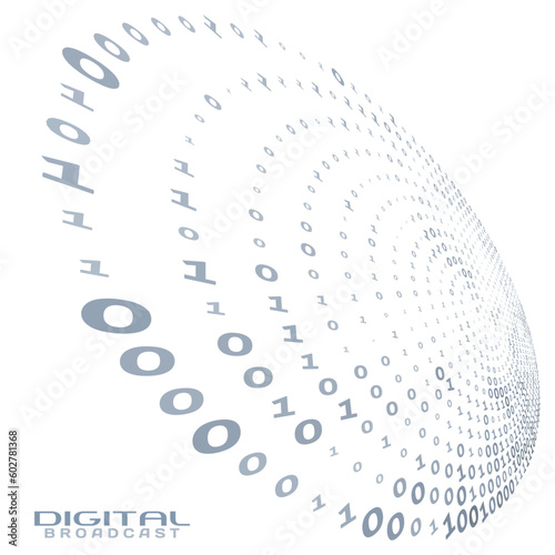 Digital broadcast. Binary code circle. Vector graphics