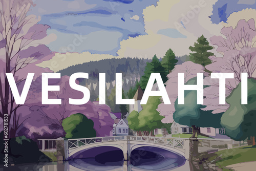 Vesilahti: Beautiful painting of an Finnish village with the name Vesilahti in Pirkanmaa