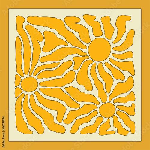 Matisse curves aesthetic. Groovy abstract patterns. Floral doodles, botanical art. Fashionable organic floral style of naive retro hippies of the 60-70s. Vector background pink blue orange