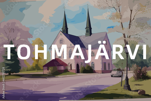 Tohmajärvi: Beautiful painting of an Finnish village with the name Tohmajärvi in Pohjois-Karjala