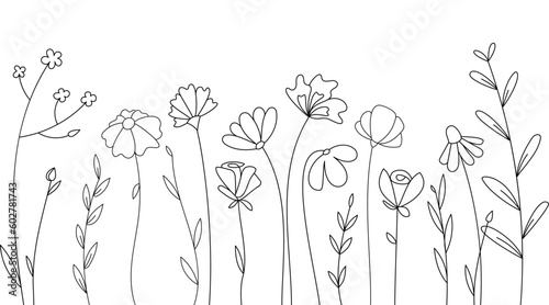 Vector abstract linear flowers. Floral background for the design of postcards, congratulations, letters, postcards for Mother's Day, March 8, for the summer holidays