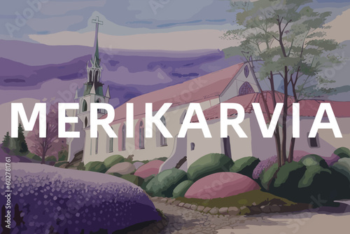 Merikarvia: Beautiful painting of an Finnish village with the name Merikarvia in Satakunta