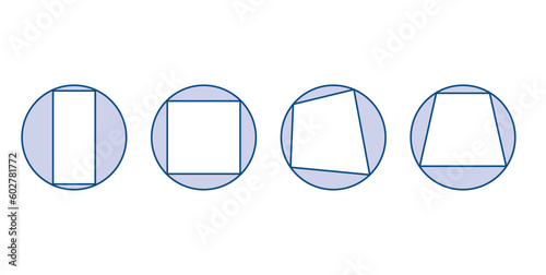 Example of cyclic quadrilateral. opposite angles in a cyclic quadrilateral add up to °180. Four corners on the circle. vector illustration isolated on white background.