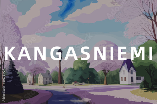 Kangasniemi: Beautiful painting of an Finnish village with the name Kangasniemi in Etelä-Savo