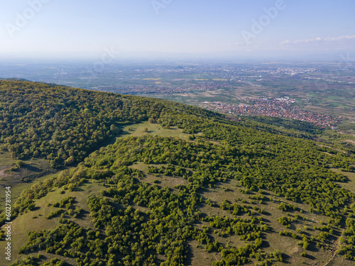 Aerial spring view of Rhodopes Mountain near town of Kuklen, Bulgaria photo