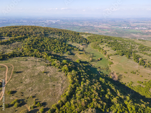 Aerial spring view of Rhodopes Mountain near town of Kuklen, Bulgaria photo