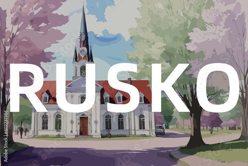 Rusko: Beautiful painting of an Finnish village with the name Rusko in Varsinais-Suomi