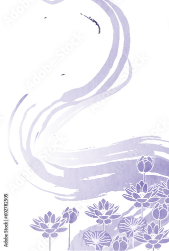 喪中はがき　蓮　和柄　背景	