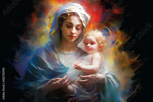 Virgen del Carmen, Blessed Virgin Mary. Faith, Bible, theology, Mother of God, Christianity, carmel. Mother of Jesus Christ, One of the central figures of European and world culture. Generative AI photo