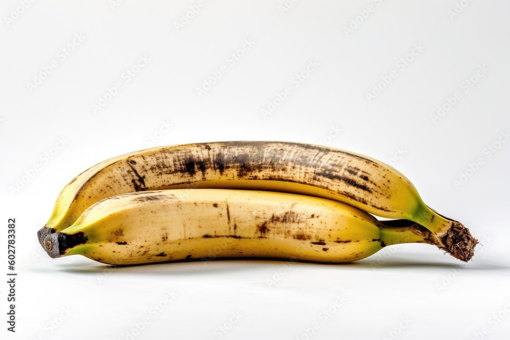two ripe bananas placed beside each other on a white background Generative AI two ripe bananas placed beside each other on a white background Generative AI