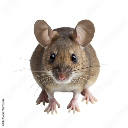 Deer mouse sitting, top view, isolated on white background