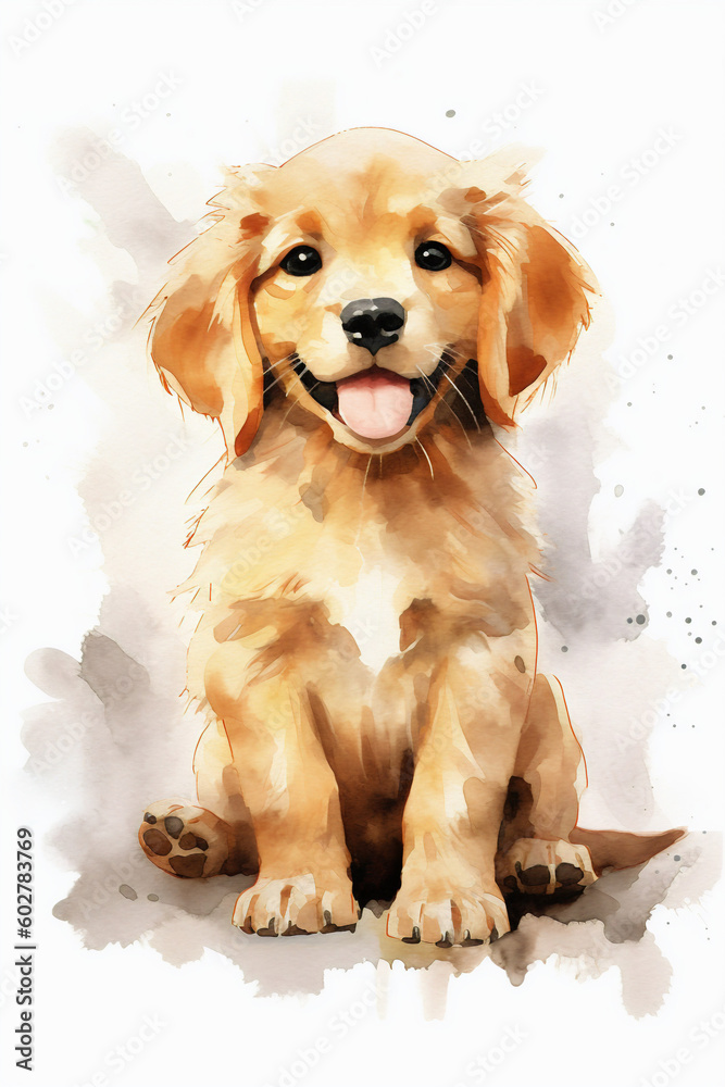 Glücklicher und süßer junger Hund, Dog Cub, Water Colour Art on white background, 3584x5376, Ratio 2:3