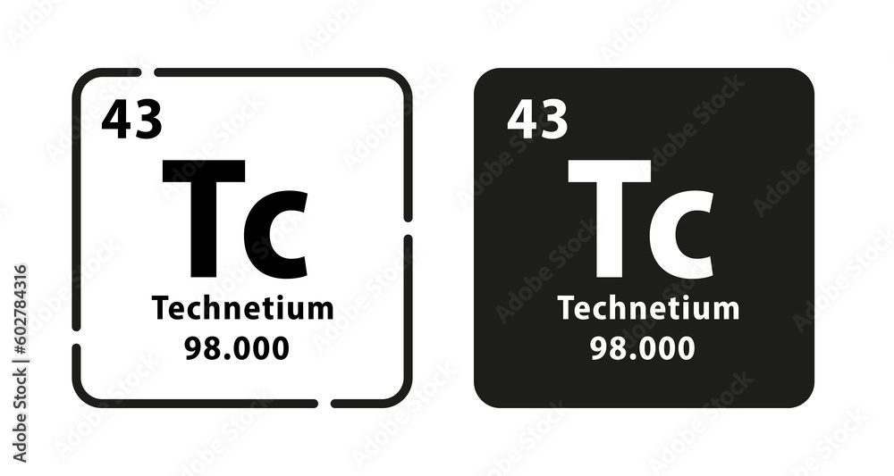 Technetium periodic element icon. The chemical element of the periodic table. Sign with atomic number. Atomic mass and electronegativity values. Vector illustration