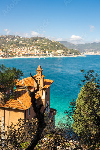 Turquoise water of the Ligurian Sea in Noli,  Italy