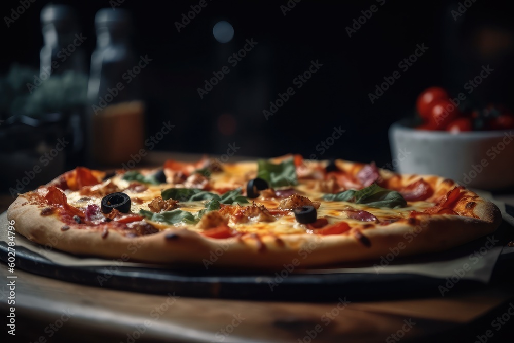 Freshly Baked Pizza with Toppings and Melting Cheese