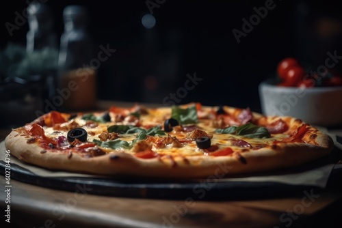 Freshly Baked Pizza with Toppings and Melting Cheese