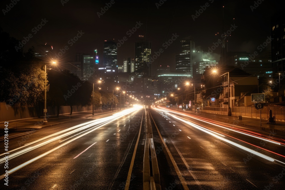 Light Trails of Car Headlights and City Lights