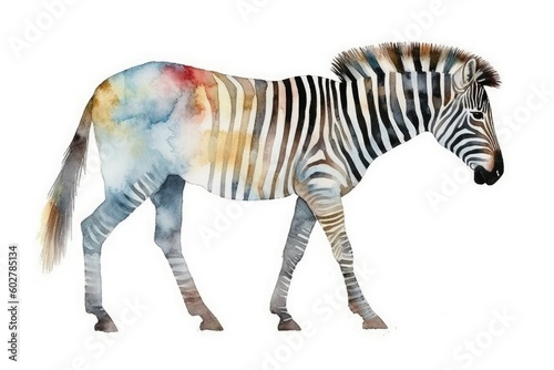 graceful zebra walking in a watercolor painting Generative AI