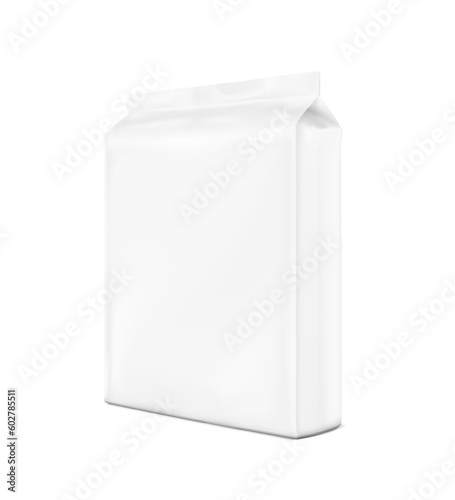 Hyper realistic vertical bag mockup. Half side view. Vector illustration isolated on white background. Can be use for template your design, presentation, promo, ad. EPS10.