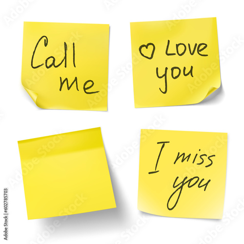 Set of yellow stick paper notes message on white background. Vector illustration. Can be use for your design, presentation, promo, adv. EPS10.