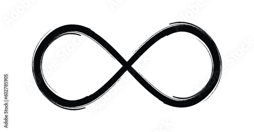 Brush stroke eternity symbol vector. Infinity icon in black grunge ink. Concept of cycle, endless, life. Design element for logo, sign, tattoo, card. Vector illustration isolated on white background