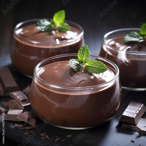 Delicious chocolate puddings generative AI photo