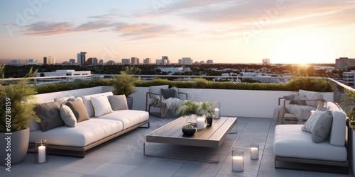 Sleek Modern Rooftop Lounge View AI Generated Generative AI © ArquitecAi