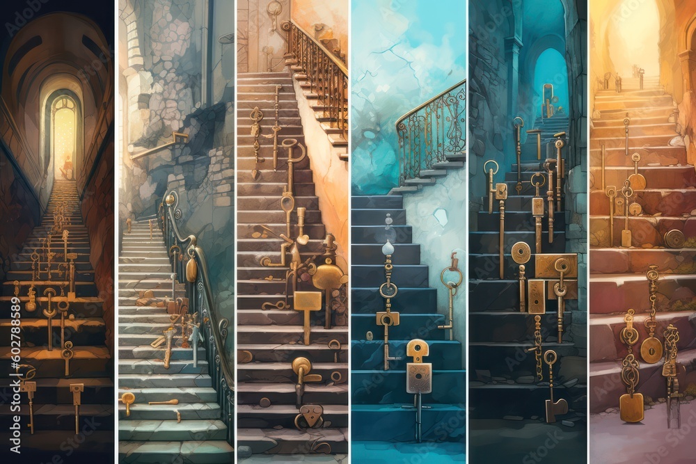 Visual Riddles Staircase abstract background with an image of an old staircase going into the ...